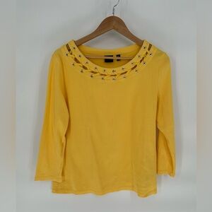 Rafaella Yellow Long Sleeve Top with Grommet Detail 100% cotton size large